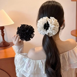 Elegant French style polka dot mesh hair claw clips in black and white for women
