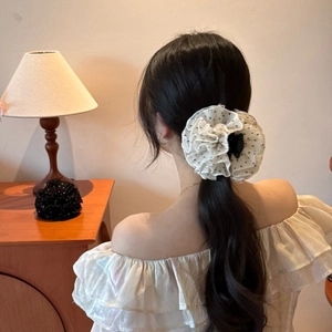 Elegant French polka dot and pleated organza oversized scrunchie for hair styling