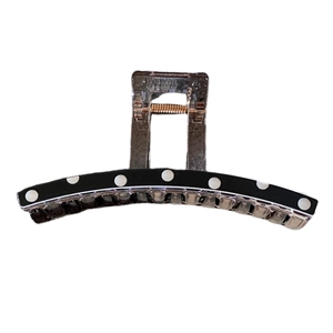 Pince à cheveux classique à pois noirs et blancs avec base marron transparente