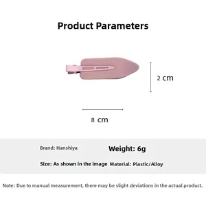 Detail view of 8cm pink matte hair clip showing size dimensions and metal alloy structure