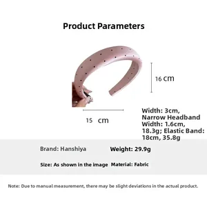 Detailed dimensions and weight chart for pink polka dot fabric headband accessory