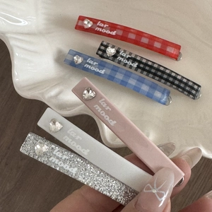 Set of 6 sweet heart rhinestone hair clips with colorful plaid and matte patterns