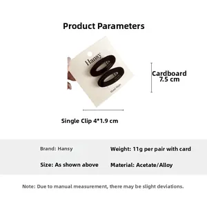 Detailed view of hollow oval acetate hair clips with dimensions and weight specs