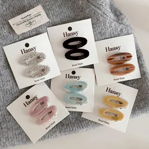 Oval Hollow Acetate Hair Clips For Women Elegant Marble Pattern Geometry Alloy Duckbill Clips Fashion Hair Accessories