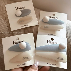 Sweet Blue White Artificial Pearl Round Ball Hair Clip Set Resin Bow Heart Duckbill Clips Korean Style Side Hairpin Accessories For Women