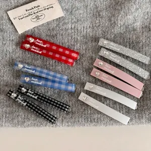 Sweet Heart Rhinestone Gingham Barrette Korean Style Hair Clip Letter Print Alloy Acrylic Hair Accessory For Women