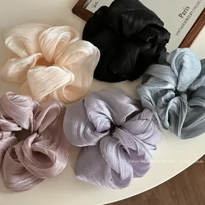 Large Pleated Satin Scrunchies Pearlescent Fabric Hair Tie Elegant Oversized Hair Band For Women Korean Style Hair Accessories