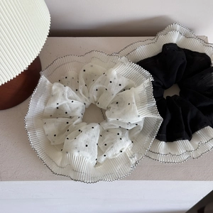 Polka dot and solid pleated mesh scrunchie set for elegant ponytails and hair styling