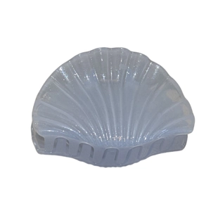 Pearlescent light blue shell shaped hair claw clip for elegant beach vacation hairstyles