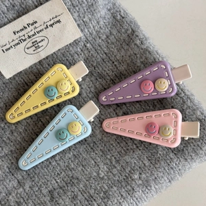 Korean Cute Triangle Hair Clip Smiley Stitched Line Hairpins Macaron Resin Alloy Duckbill Side Clips For Women Girls