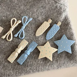 Simpatici Fermagli per Capelli in Lega a Pois con Fiocco e Stella per Donna Ragazza Coreani Dolci in Resina con Perle Artificiali Accessori Quotidiani
