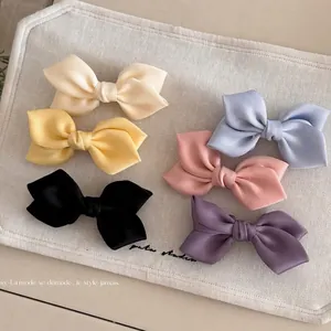 Solid Color Sweet Satin Bow Hair Clip Elegant Handmade Alloy Duckbill Clip Fresh Korean Style Hairpin For Women Girls Jewelry