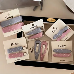 Simpatici Fermagli per Capelli in Tessuto a Pois per Donne Ragazze Fatti a Mano Colore Macaron Rosa Grigio Dolce Accessori per Capelli in Lega Clip a Becco d'Anatra