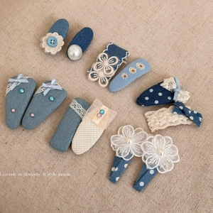 Lot de Barrettes Cheveux à Nœud en Tissu Denim Bleu pour Filles Enfants Dentelle Fleur Künstliche Perle Strass Accessoires Cheveux