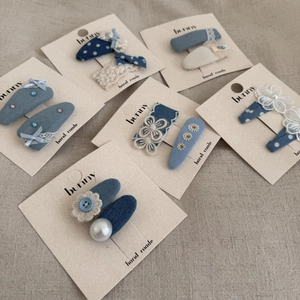 Lot de barrettes à cheveux bleues en tissu avec perles et dentelle pour filles
