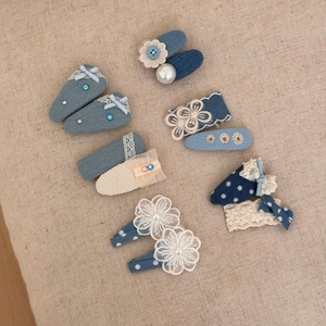 Ensemble de barrettes en denim bleu et dentelle avec broderie florale pour filles