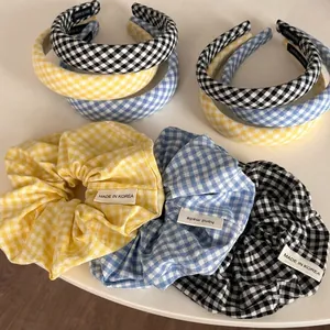Gingham Karo Gepolstertes Stirnband Koreanischer Stil Stoff Haarreif Süßes Haargummi Set Mode Haarschmuck Für Damen