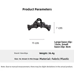 Detailed size parameters of the 15cm grey bow hair claw clip with measurements