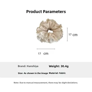 Detailed view of cream lace oversized scrunchie with 17cm diameter and 30.4g weight