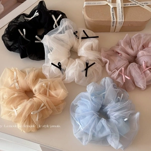 Ballet Style Bow Mesh Scrunchies Elegant Large Mesh Hair Ties Sweet Bowknot Hair Accessories Elastic Ponytail Holders