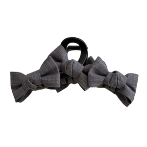 Gray plaid bow shark hair claw clip in Korean style for elegant half-up hairstyles