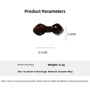 Detailed size specifications for the acetate bow hair clip with measurements and weight
