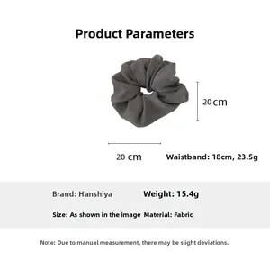 Detailed size parameters of grey plaid chiffon scrunchie with 20cm outer diameter