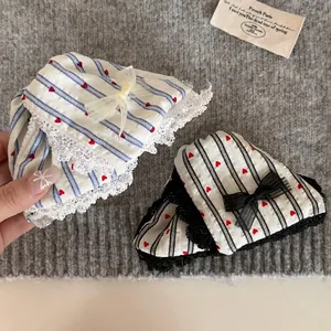 Koreanischer Stil Süßes Herz Gestreift Stoff Haarklammer Mit Spitze Schleife Große Shark Clip Elegante Haarschmuck Für Damen