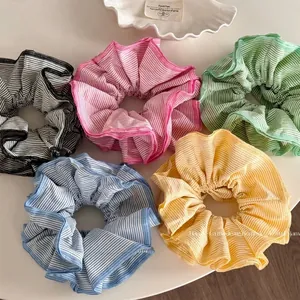Striped Pleated Scrunchie Large Elastic Hair Tie Colorful Ruffle Hair Rope Fashion Korean Style Hair Accessory For Women