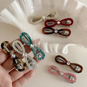 Korean Style Cellulose Acetate Bowknot Hair Clip Elegant Vintage Infinite Symbol Duckbill Clip Rhinestone Hairpins Accessories