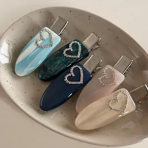 Süße Acetat Strass Herz Haarklammer Für Damen Mädchen Koreanischer Stil Marmor Textur Krokodilklemme Haarschmuck