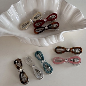 Elegant acetic acid bow hairpins in multiple colors with square diamond accents