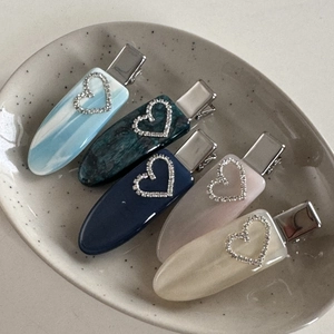 5-teiliges Set Haarklammern mit Strass-Herz und Acetat-Marmorierung in versch. Farben