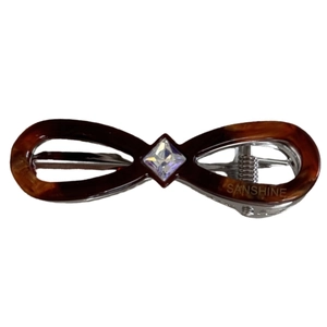 Elegant tortoiseshell acetate bow hair clip with square crystal and silver spring metal grip