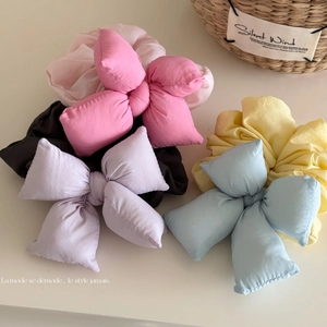 Padded 3D Bow Scrunchie Sweet Colorful Fabric Hair Tie Soft Pleated Bowknot Ponytail Holder Fashion Hair Accessories