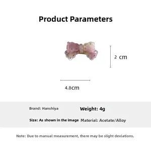 Detailed view of acetic acid mini bow hair clip with dimensions of 4.8cm by 2cm