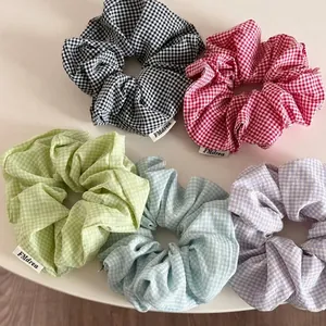 Korean Sweet Dopamine Gingham Plaid Large Scrunchie Handmade Fabric Elastic Hair Ties For Women Trendy Hair Accessories