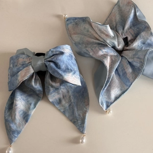 Pince à cheveux style peinture à l'huile de Monet avec nœud et pendentif perle élégant