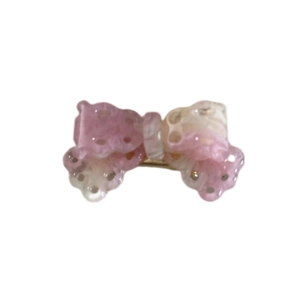 Mini acetic acid butterfly bow hair clip with pink marble texture and hollow dots pattern