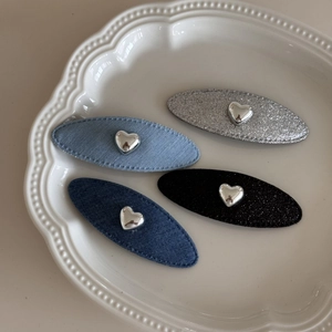 Set di 4 mollette ovali BB in denim e glitter con fibbia a cuore argentata