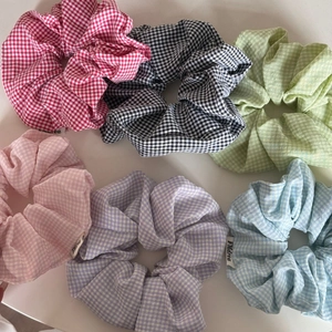 Set of 6 sweet colorful gingham checkered oversized hair scrunchies in various pastel shades