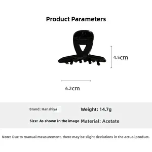 Spécifications de taille pour pince à cheveux en acétate mesurant 6,2 cm de long et 4,5 cm