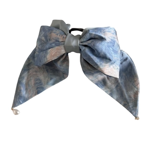 Pince à cheveux style peinture à l'huile Monet avec nœud et pendentif perle