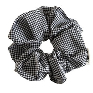 Classic black and white checkered oversized scrunchie for sweet Korean hairstyles