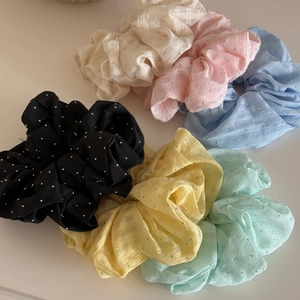 French Elegant Rhinestone Fabric Scrunchie Vintage Grid Pleated Large Hair Tie Elastic Hair Ring For Women Girls Accessory