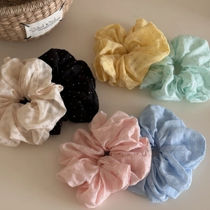 Set of 6 French style luxury oversized scrunchies with rhinestones and plaid texture