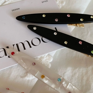 Elegant acetate hair clip with colorful rhinestones for women, Korean style hair accessory