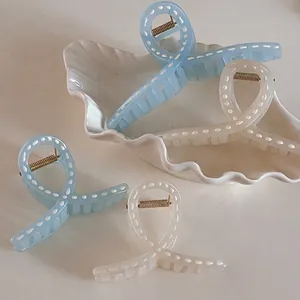 Elegant Dotted Resin Hair Claw Clip Korean Style Blue Beige Cross Ribbon Shape Shark Hair Clips For Women Hair Accessories
