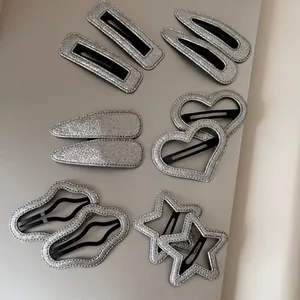 Barrettes à Cheveux Étoile Cœur Paillettes Argent pour Femmes Pinces BB Latérales Minimalistes en Alliage Tissu Strass
