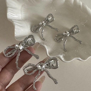 Barrettes à cheveux nœud argenté avec strass cœur et cristaux, lot de 4 pour femmes